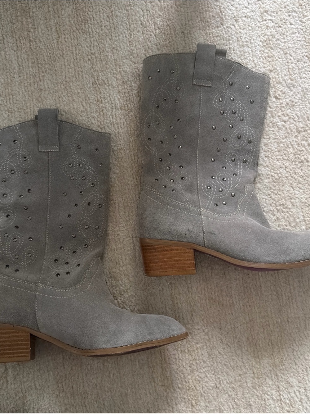 Twiggy London Light Heather Grey Studded
Suede Western Style Boots Cowboy Boots